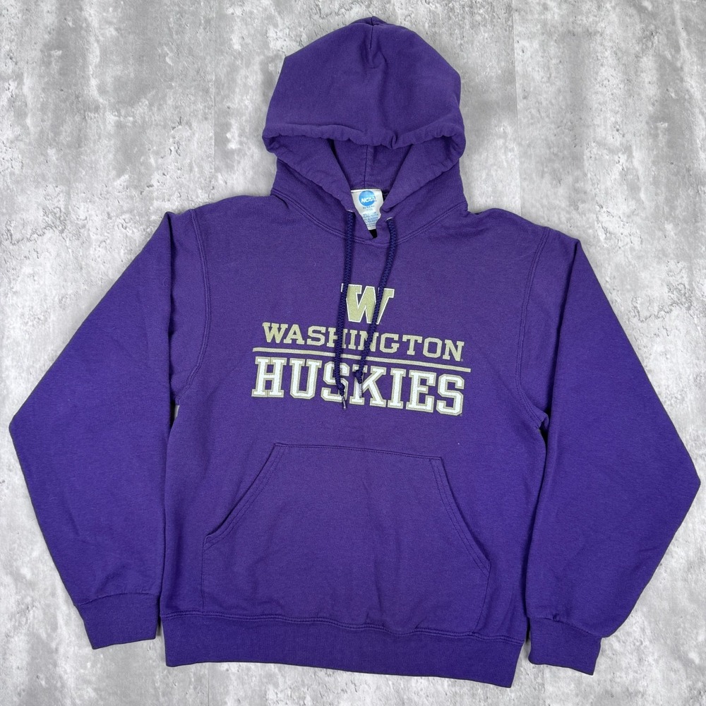 Vintage Washington Huskies Hoodie Mens Small Purple NCAA Basketball‎ Sweatshirt